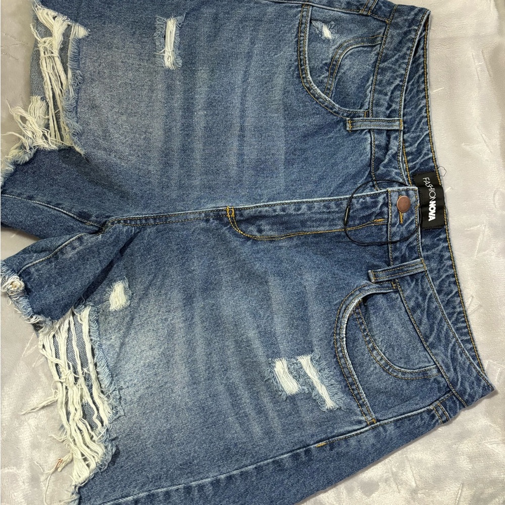Fashion Nova Blue Distressed Denim Shorts